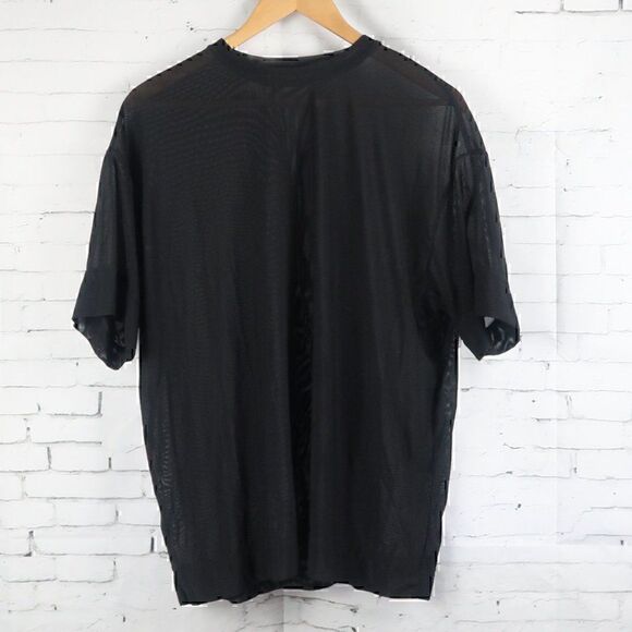 BLACK SHEER CREW NECK SHORT SLEEVE TUNIC TOP SIZE LARGE - Picture 1 of 8